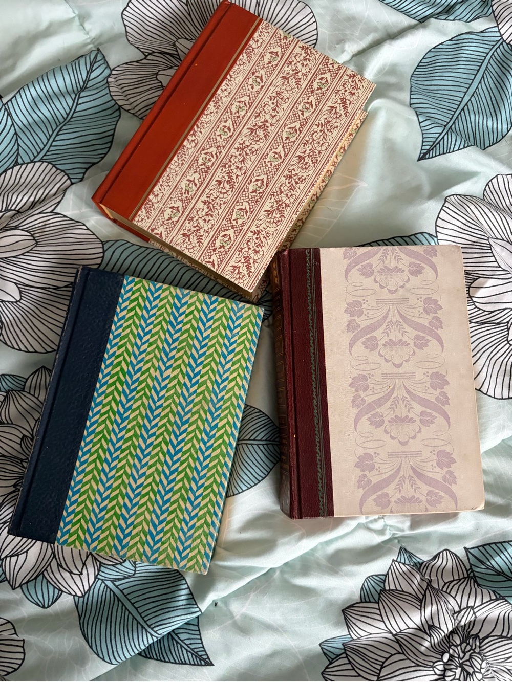 Set of 3 Decorative Patterned Hardback Reader’s Digest Books - Blue, Red, Green